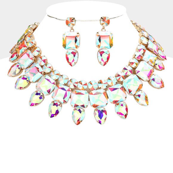 AB Gold Multi Stone Cluster Evening Necklace I