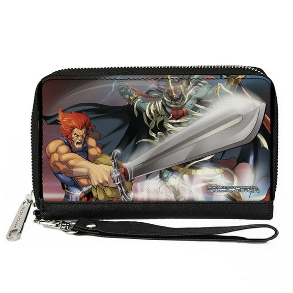 ThunderCats Wallet, Zip Around, ThunderCats Lion O and Mumm Ra Sword of Omens Pose, Vegan Leather
