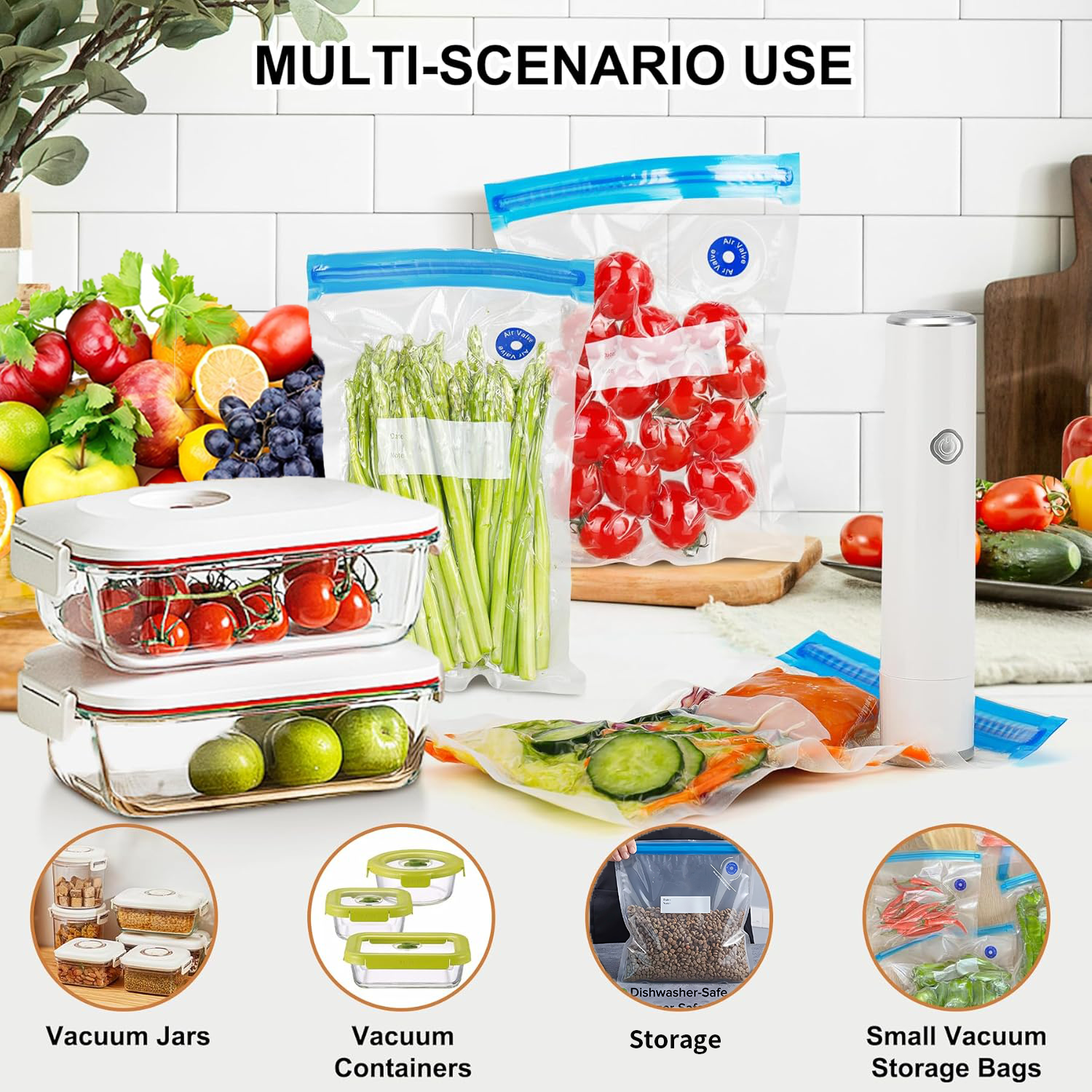 Compact Vacuum Sealer for Food (Vacuum Sealer Machine + 5 Reusable Vacuum Bags) Powerful Handheld Vacuum Sealer Machine, Seal Meal Saver, Portable Food Sealer