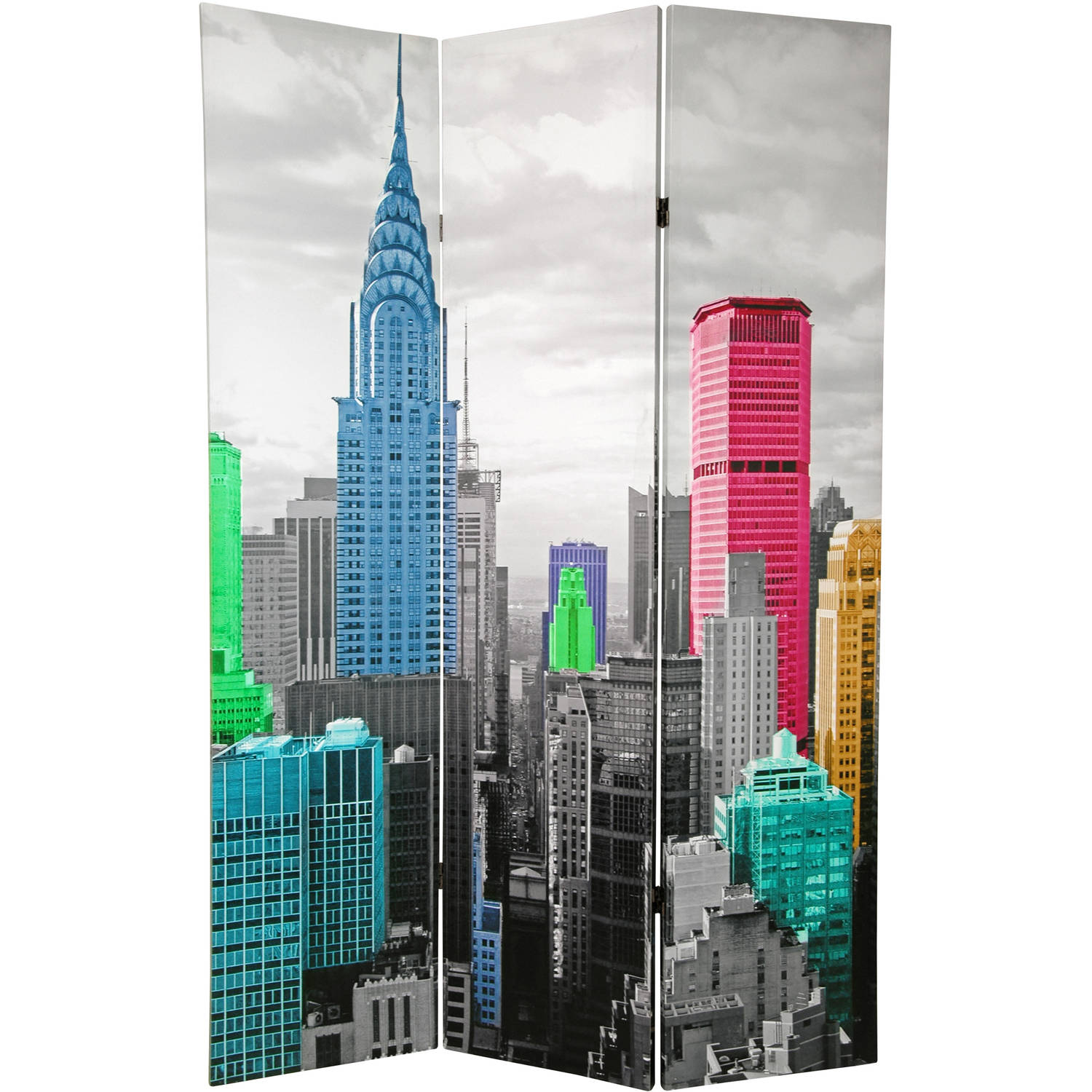 Oriental Furniture 6 ft. Tall Colorful New York Scene Room Divider - 3 Panel - image 3 of 3