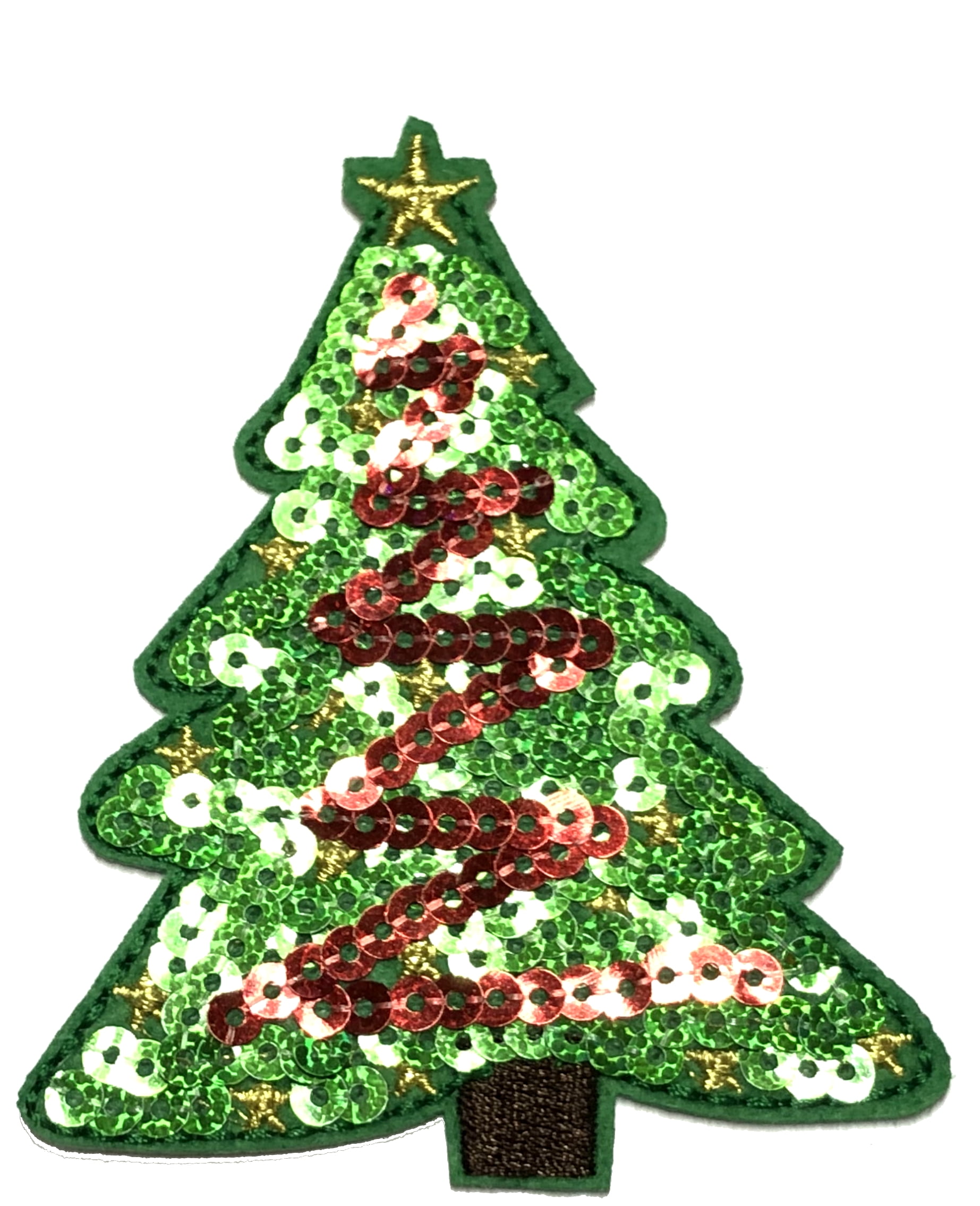 Sequin Christmas Tree Embroidered Patch Iron/Sew-On Applique Holiday Festive