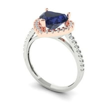 2.27ct heart cut blue sapphire 18k 2 tone gold halo Bridal Wedding Engagement Promise Anniversary Ring for Women size 7.25