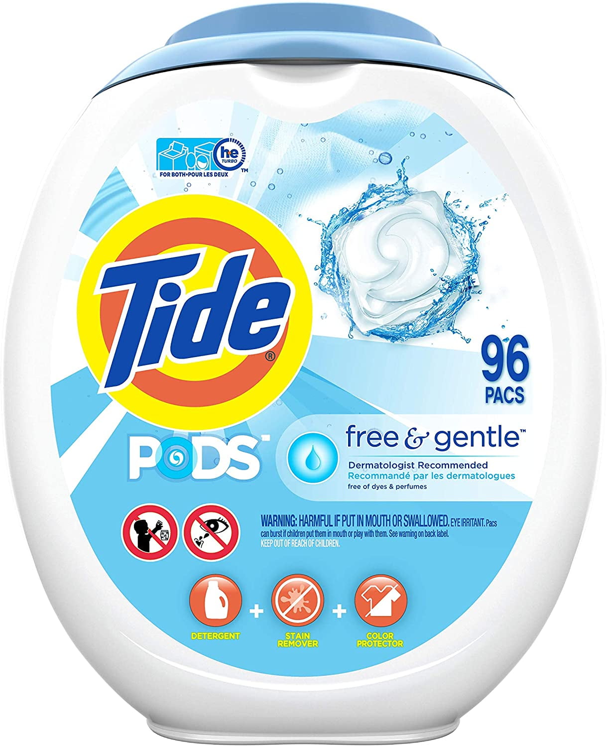 Tide PODS Free and Gentle Laundry Detergent, 96 Count, Unscented and Hypoallergenic for Sensitive Skin, Free and Clear of Dyes and Perfumes, HE Compatible (Packaging May Vary)