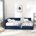 thumbnail image 3 of Full Size Upholstered Daybed with Storage, Mid-Century Modern Velvet Sofa Bed Frame, Tufted Backrest and Armrests, for Bedroom or Living Room, Dark Blue, 3 of 9
