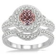 thumbnail image 2 of 1.5 Carat Morganite & Diamond Antique Halo Bridal Set Engagement Ring on 10k White Gold, 2 of 3