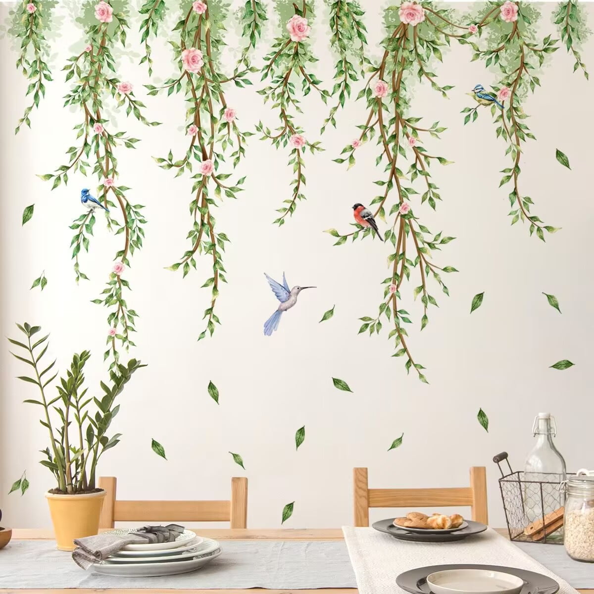 Hanging Vines with Flowers Wall Decals Kids Bedroom Baby Nursery Home Decor DIY transparent stickers, bedroom, living room, TV wall, children's room stickers