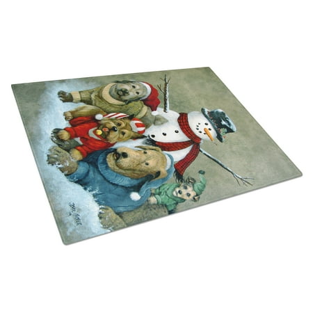

Carolines Treasures PJC1010LCB Gather your Friends Snowman with Dogs Glass Cutting Board Large 12H x 16W multicolor