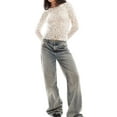 thumbnail image 2 of Women Y2k Sheer Crop Tops Floral Lace Crew Neck Long Sleeve Casual T-Shirt Aesthetic Clothes, 2 of 4