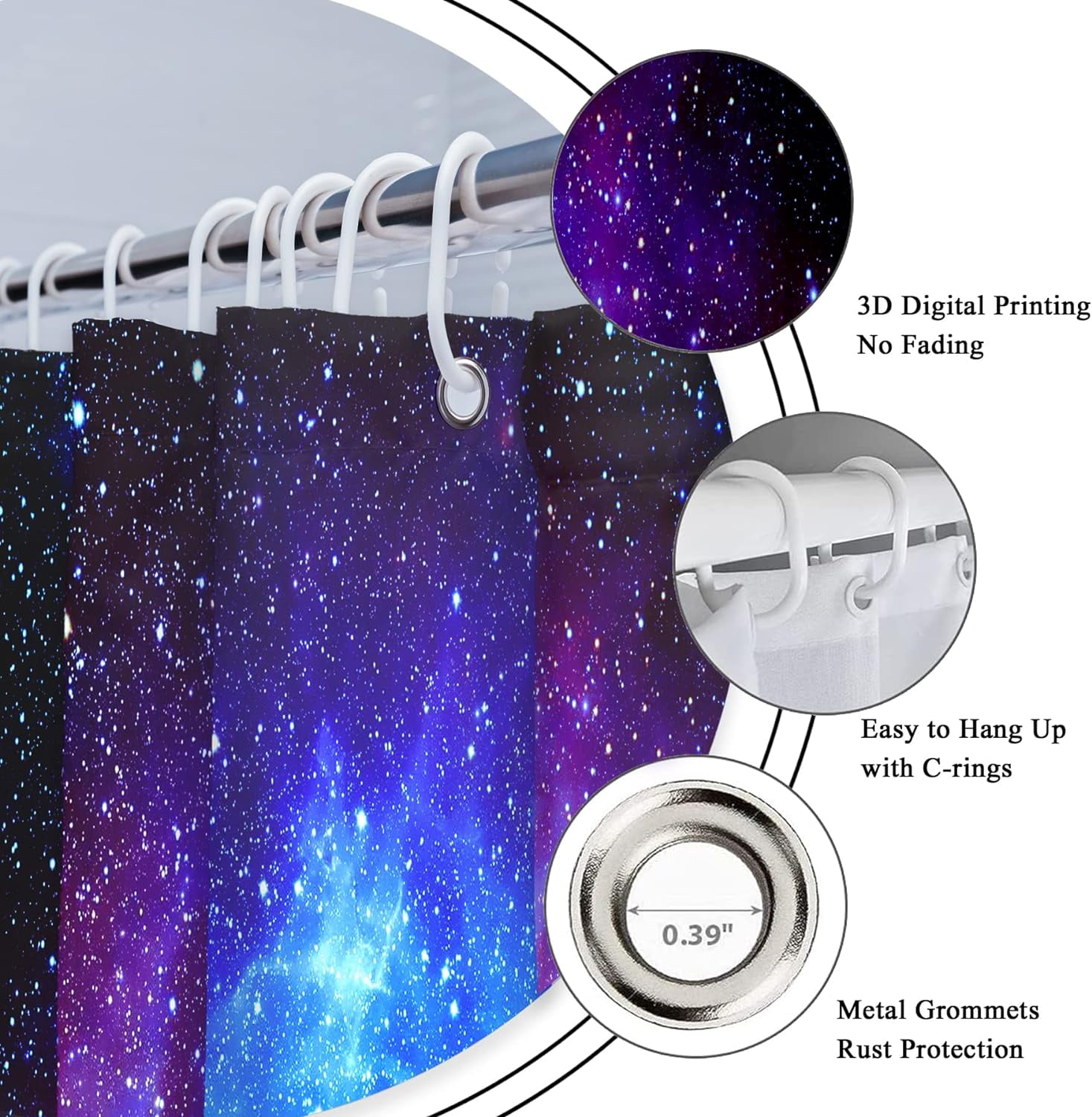 Galaxy Cool Outer Space Shower Curtain for Bathroom Decor 72Wx72H Nebula Universe Blue Starry Planets Magical Mysterious Fantasy Art Printed Fabric Polyester Waterproof 12 Pack Plastic Hooks