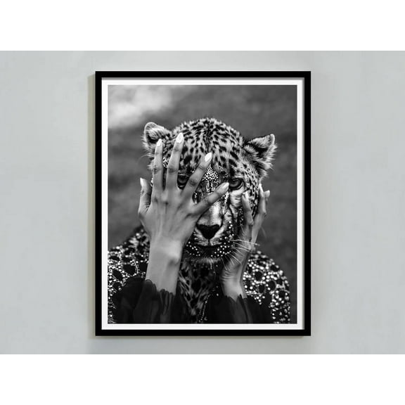 Miluva Black And White Surrealism Cheetah Print, Y2K Poster, Luxury Fashion Wall Art, Hypebeast Room Decor, , Girls Bathroom Decor ,Decor For Living Room Bedroom, 8x12 UNFRAMED