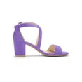 thumbnail image 3 of BLISSFUL STEP Women's Open Toe Cross Strap Mid Block Heel Sandals Purple 6, 3 of 7