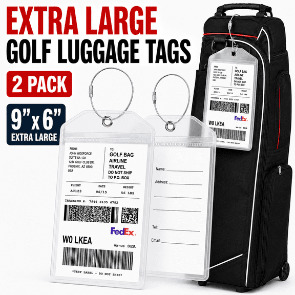 Extra Large Golf Luggage Tag,Shipping Tags for Golf Bag,9" x 6" Travel Luggage Bag- 2 Pack