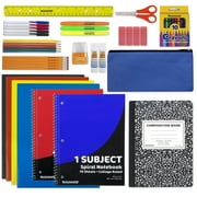 45 Piece School Supply Kit Containing 2 Spiral Notebooks, 4 Colored Folder, 5 Pens, 5 Pencils, 3 Highlighters, 10 Crayons, 4 Erasers, 1 Pencil Case, 1 Sharpener, 2 Glue Sticks & 1 Metric Ruler & More!