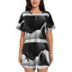 thumbnail image 1 of Fotbe Black White Fluid Sculpture Conjunto de Pijama Estampado para Mujer, 2 Piezas, Ropa de Dormir con Camiseta de Manga Corta y Shorts Suaves-XX-Large, 1 of 6