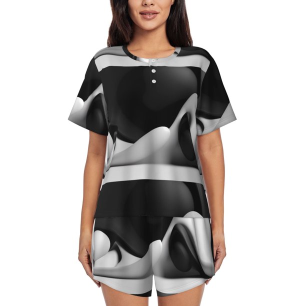 Fotbe Black White Fluid Sculpture Conjunto de Pijama Estampado para Mujer, 2 Piezas, Ropa de Dormir con Camiseta de Manga Corta y Shorts Suaves-XX-Large