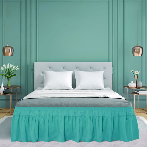 PiccoCasa 16 inch Drop Polyester Brushed Bed Skirt Elastic Dust Ruffles King Turquoise