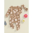 thumbnail image 2 of Suealasg Newborn Baby Girl Footies Romper Warm Long Sleeve Flower Print Jumpsuit +Headband 3 6 9 Months Infant Girl Fall Winter Clothes, 2 of 6