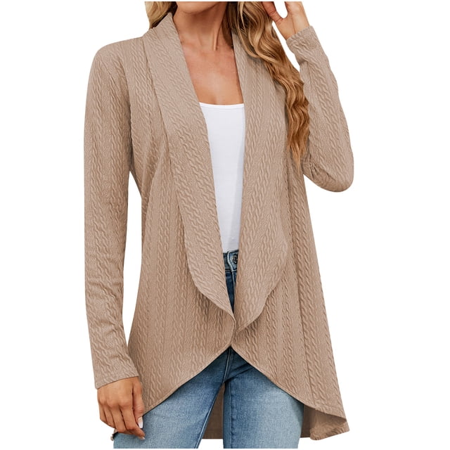 AherBiu Spring Fall Cardigan for Women Long Sleeve Open Front Lightweight Ladies Outwear Coats