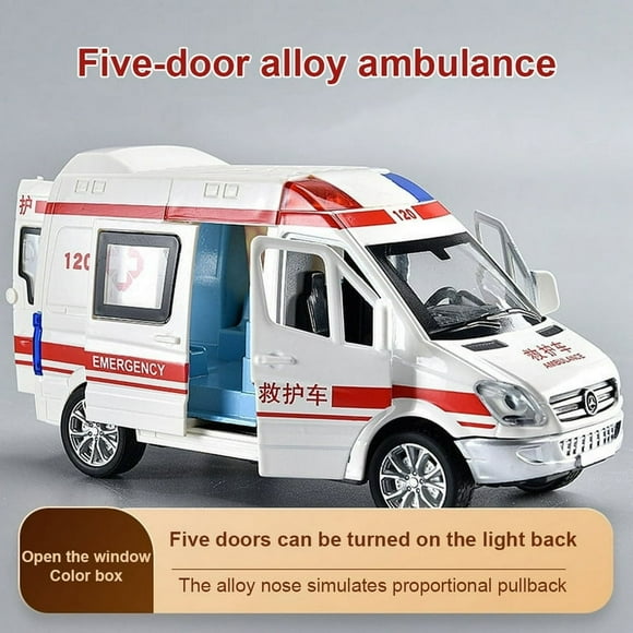 Five Door Alloy 120 Ambulance Simulation Model Lighting Music Toy Car Five Door Medium-Sized Ambulance