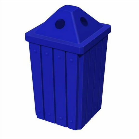 Sturdy Essentials 32 Gallon Square Slated 100% Recycled Plastic Heavy Duty Outdoor Trash Can with Pyramid Lid for Recycling - Blue