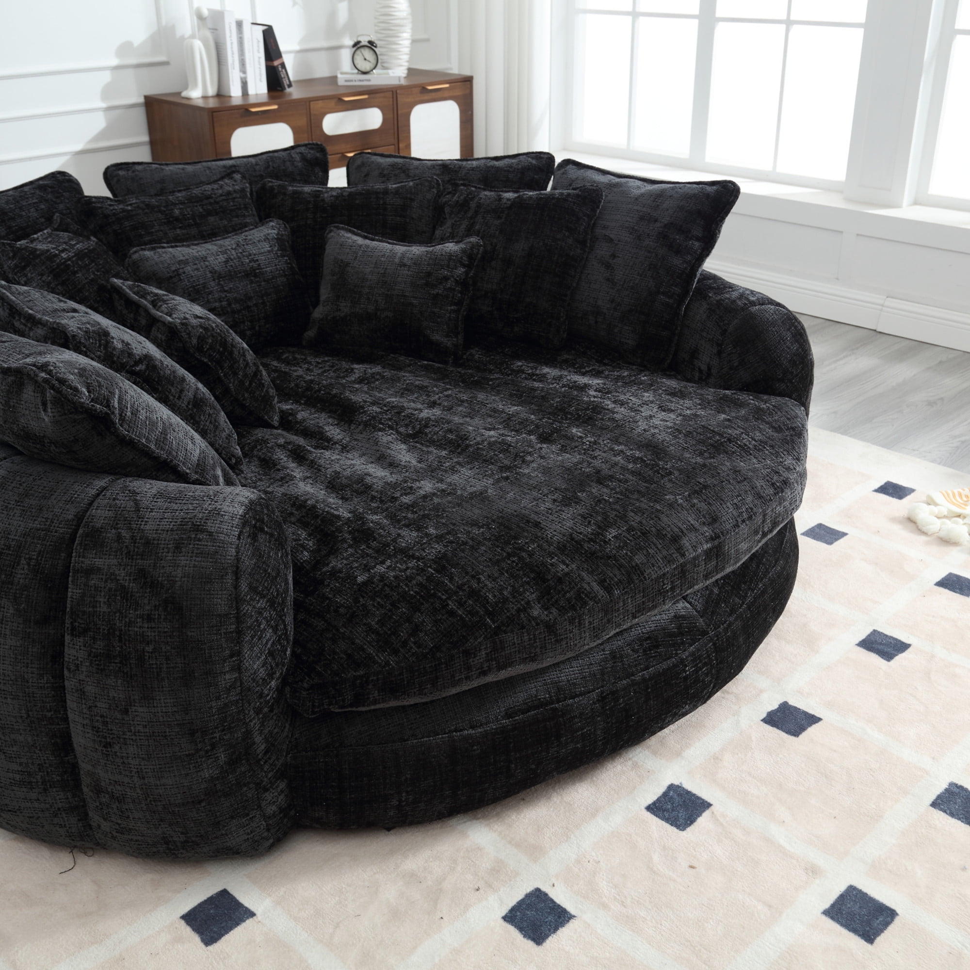 litvz 81.1in extra wide round boneless sofa oversized round chaise lounge comfy with 14 pillows for living room