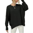 thumbnail image 2 of Lovskoo Sweaters for Women Trendy Casual Solid Color Long Sleeve Round-Neck Sweater Black, 2 of 8
