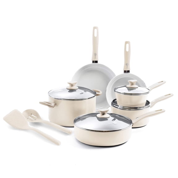 GreenPan Dover Ceramic Nonstick 12-Piece Cookware Set | Cream White