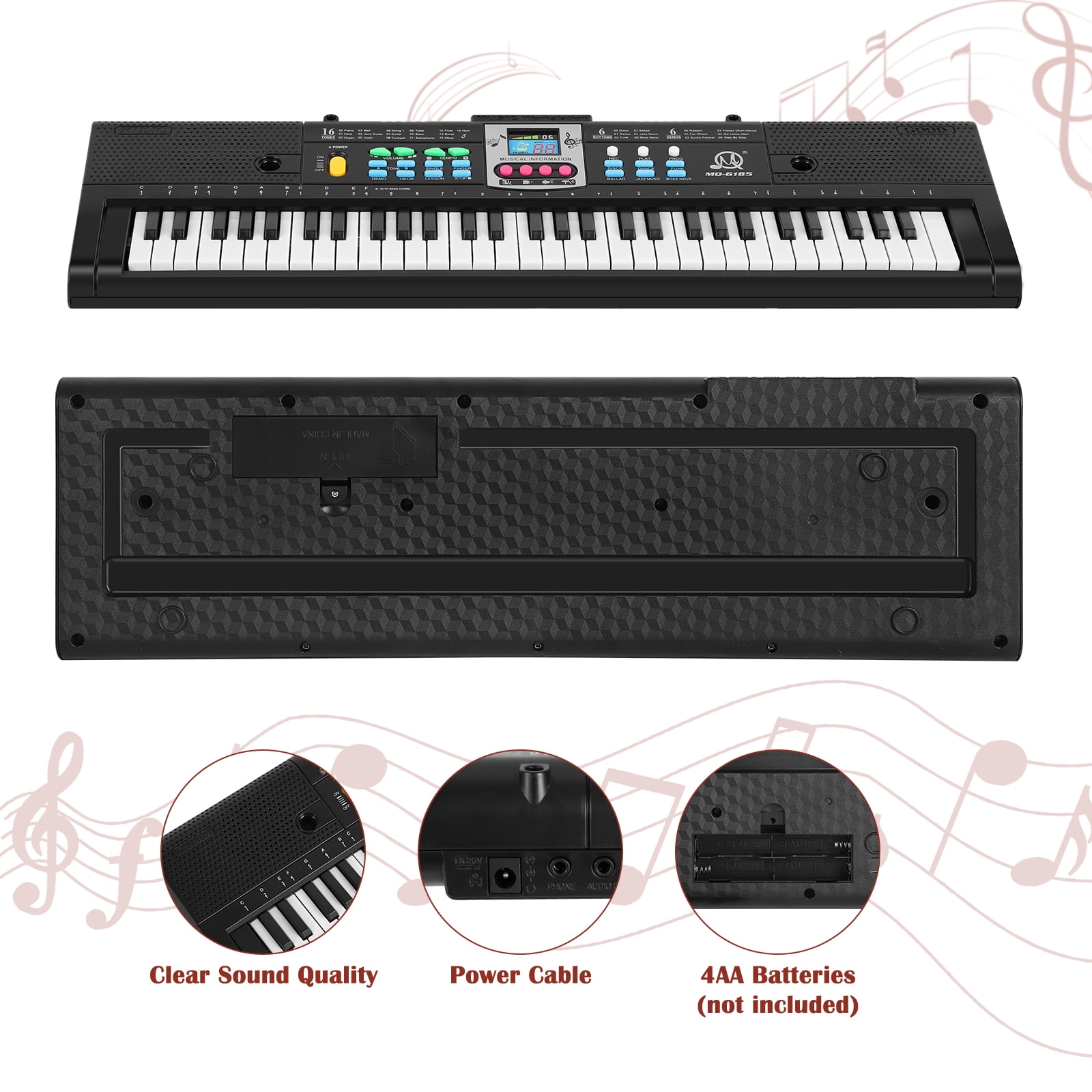 61 key keyboard Piano,Portable Electronic Digital Piano Power Plug,Rich Teaching Content,Multi-Functional Electronic Piano Suitable For Beginners