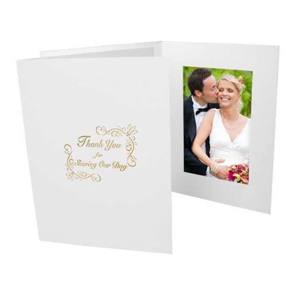 (25 pack) Wedding THANK YOU gold foil br on white cardboard photo folder frame - 4x6