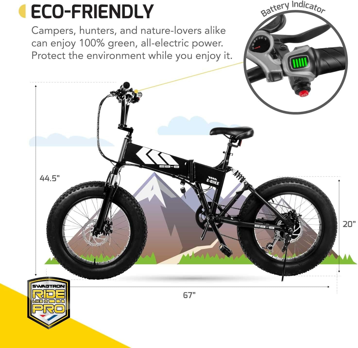 SWAGTRON EB 8 Folding All Terrain Electric Bike 650W 7 Speed Pedal Assist Removable Battery Walmart