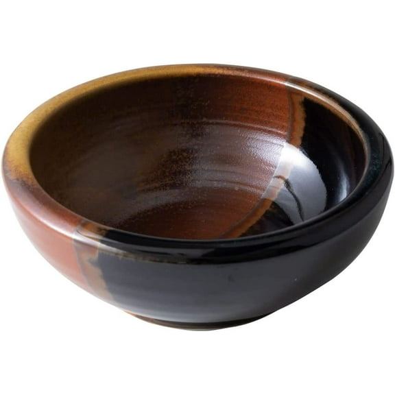 Wazakura Minoyaki Small Round Glazed Ikebana Flower Vase Made in Japan Black and Brick Red