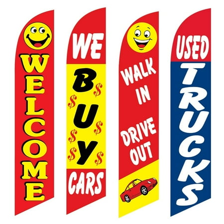 4 Advertising Swooper Flags Welcome We Buy Cars Walk In Drive Out Used Trucks