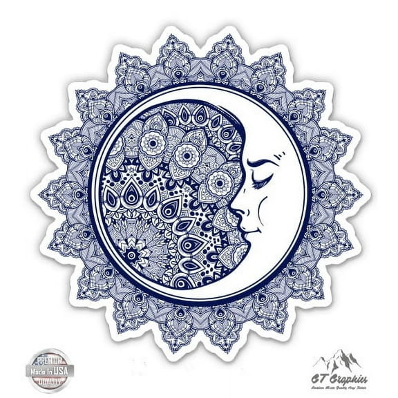 Moon Celestial Beautiful Mandala - 3" Vinyl Sticker - For Car Laptop I-Pad Phone Helmet Hard Hat - Waterproof Decal