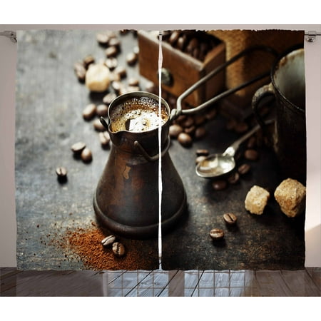 Coffee Curtains 2 Panels Set Old Antique Coffee Pot And Mill On