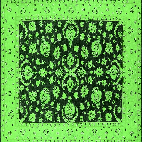 Ahgly Company Indoor Square Oriental Green Traditional Area Rugs, 7' Square