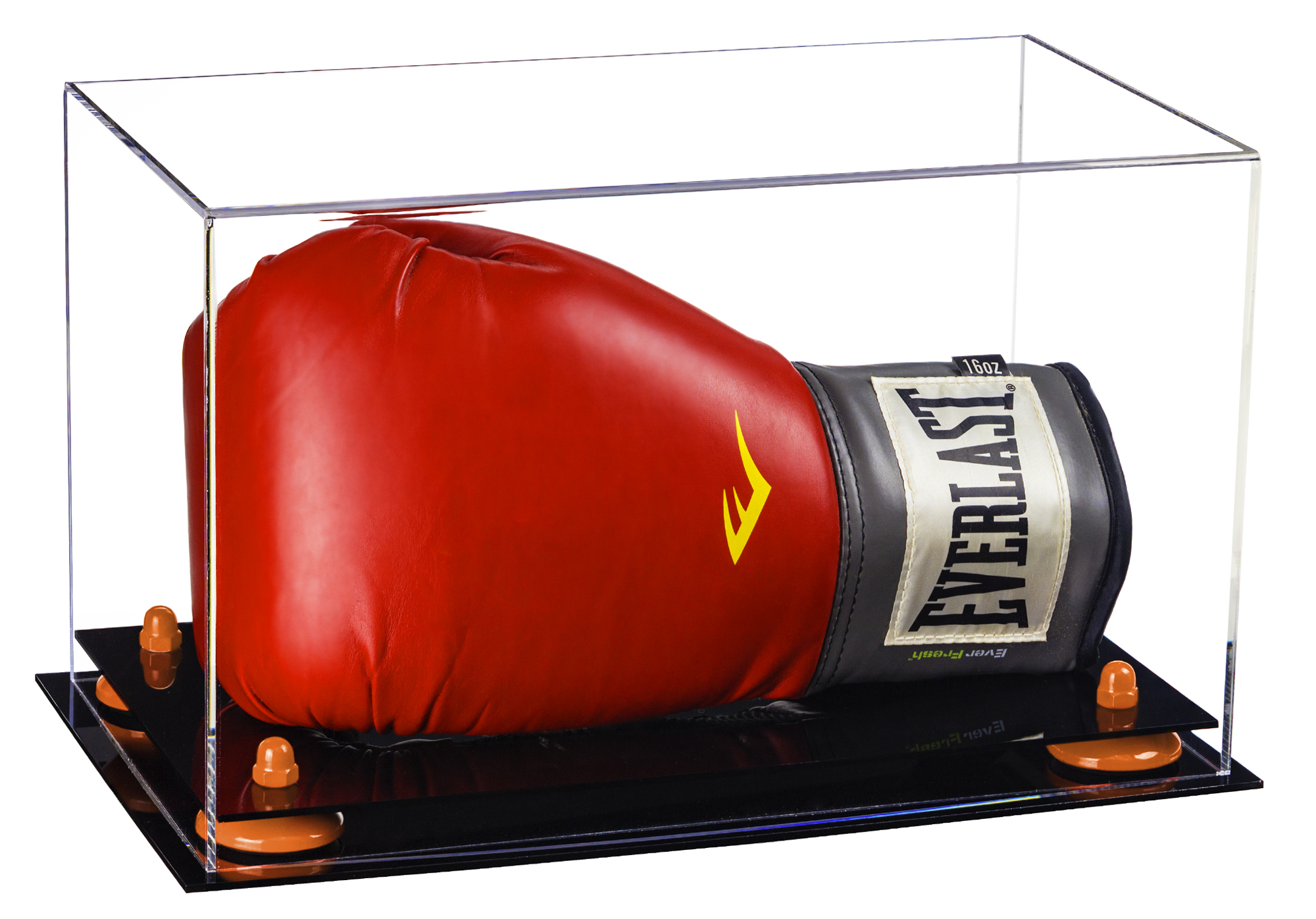 Clear Acrylic Single or Double Boxing Glove Display Case with Orange