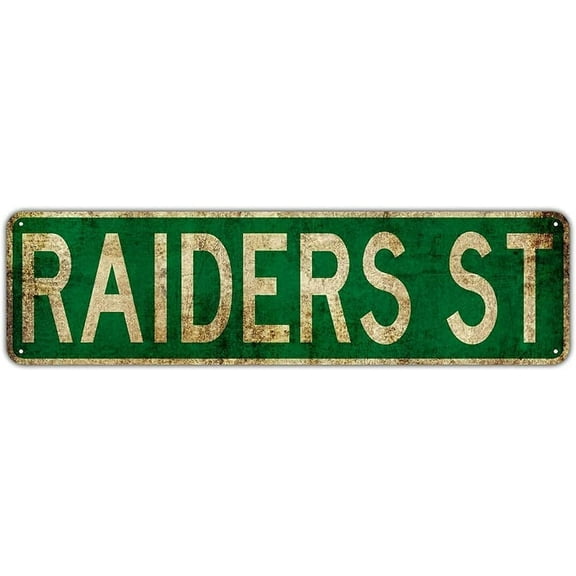 Raiders St Street Vintage Tin Sign Retro Street Man Cave Wall Decor Sign 4x16 Inch