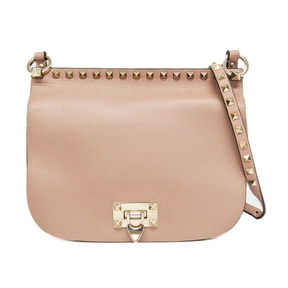 Pre-Owned Valentino Garavani Rockstud TW2B0F56XVJ Women's Leather Shoulder Bag Pink Beige