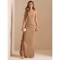 thumbnail image 5 of Khaki One Shoulder Ruched Wrap Maxi Dress With Asymmetrical Ruffle Hem And Draped Detail, 5 of 7