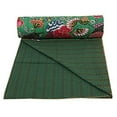 thumbnail image 3 of Indian Reversible Kantha Quilt for Living Dorm Room Bed Cover Handmade Stitched Pure Cotton Green Fruit Print Bedspread Kantha Quilt 60X90 inch., 3 of 3