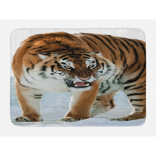 Tiger Bath Mat, Closeup of Panthera Tigris Altaica Siberian Giant