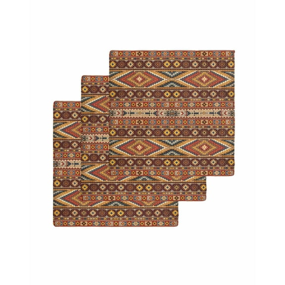 Brown Southwest Aztec Kitchen Dish Towels for Drying Dishes Set of 3, Farmhouse Vintage Geometric Waffle Weave Microfiber Terry Hand Tea Bathroom Towels Quick Dry & Absorbent Towel 12x12