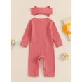 thumbnail image 4 of Suealasg Baby Girls Full Length Jumpsuit 3 6 9 12 18 Months Infant Long Sleeve Ribbed Rompers Headband Spring Fall Bodysuit Clothes for Newborn Girls, 4 of 7
