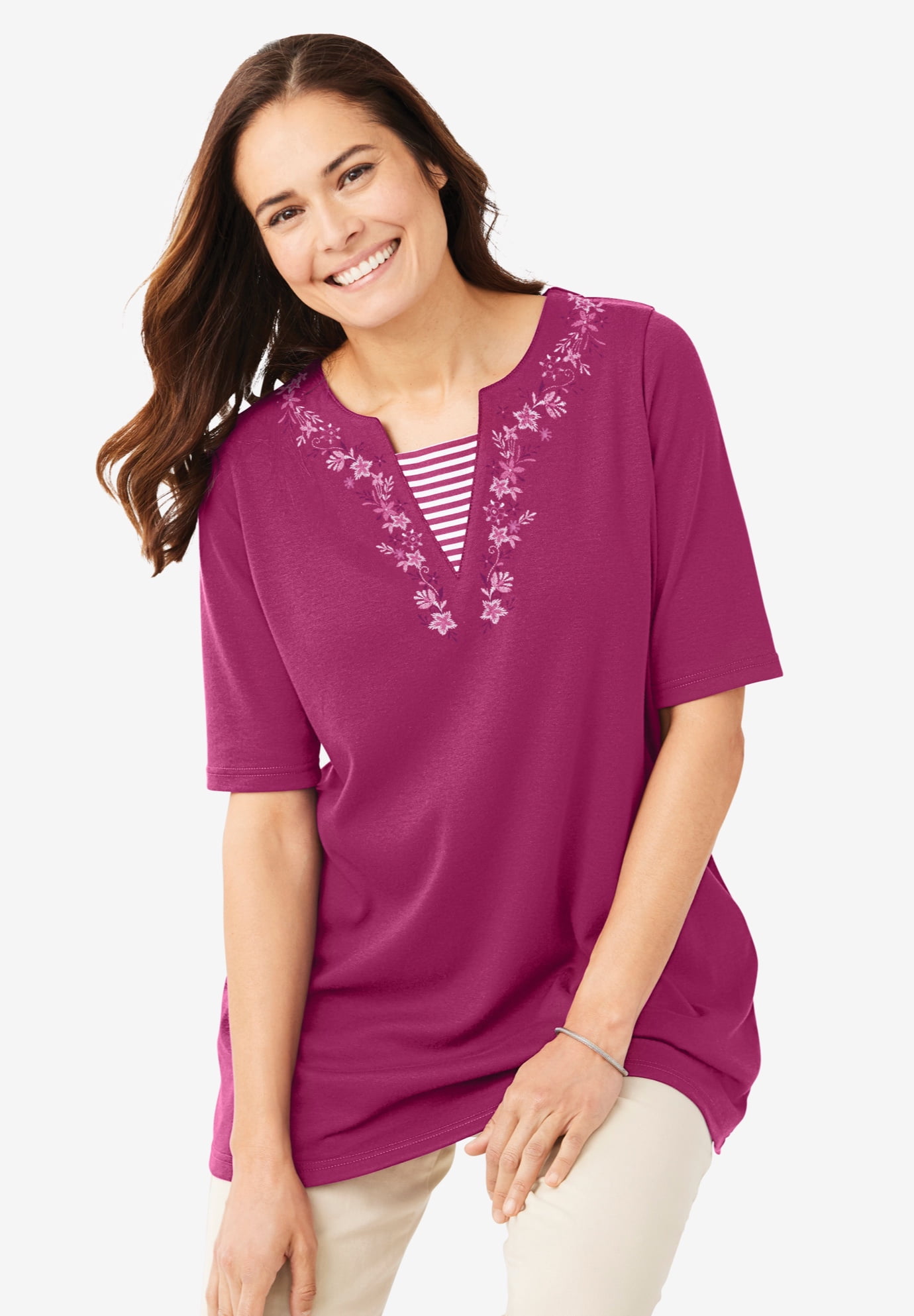 Plus Size 7-Day Embroidered Layered-Look Tunic - image 3