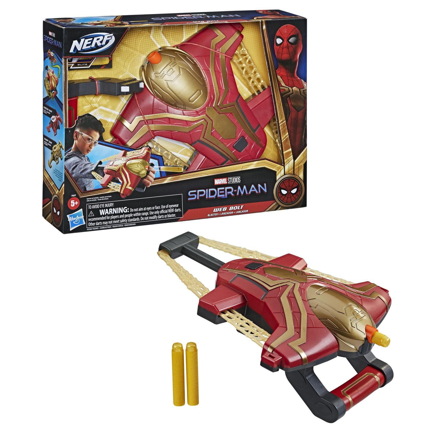 Marvel Spider-Man Web Bolt NERF Blaster Toy for Kids, Movie-Inspired Design, Includes 3 Elite Nerf Darts, For Kids Ages 5 and Up, Ages 4 and up