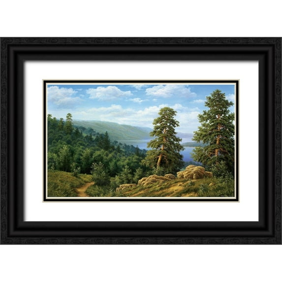 Babicev, Vjaceslav 32x21 Black Ornate Wood Framed with Double Matting Museum Art Print Titled - Lake in the Mountains