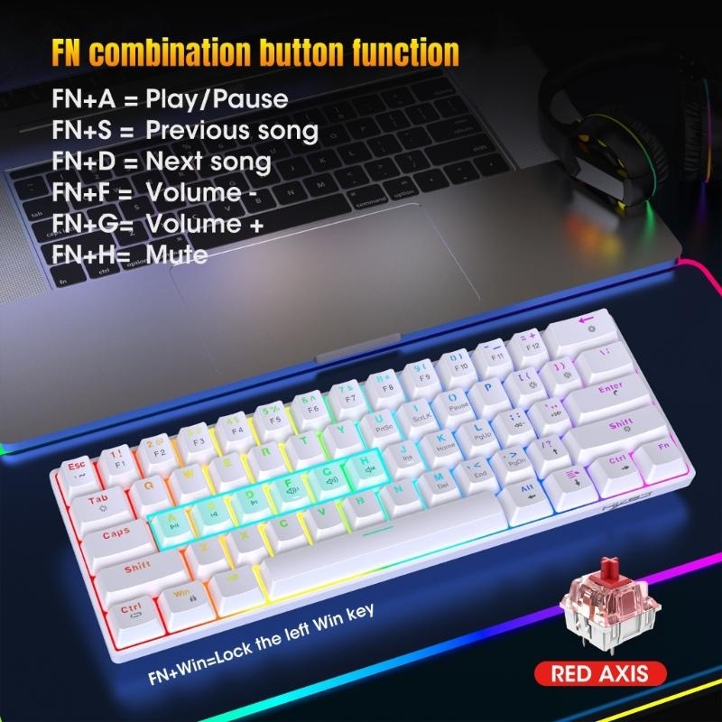 V900 Mechanical Gaming Keyboard 61 Keys Compact Design With RGB Backlight And Hot Swappable Red Switches Small Keypad
