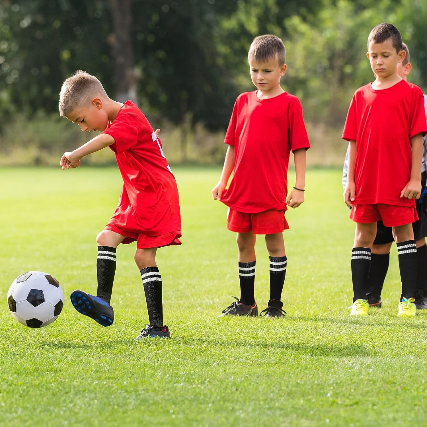6 Pairs Kids Toddler Boys Soccer Socks 3-6/7-13/14 More Years Old Youth Tube Socks Stripes Football Socks