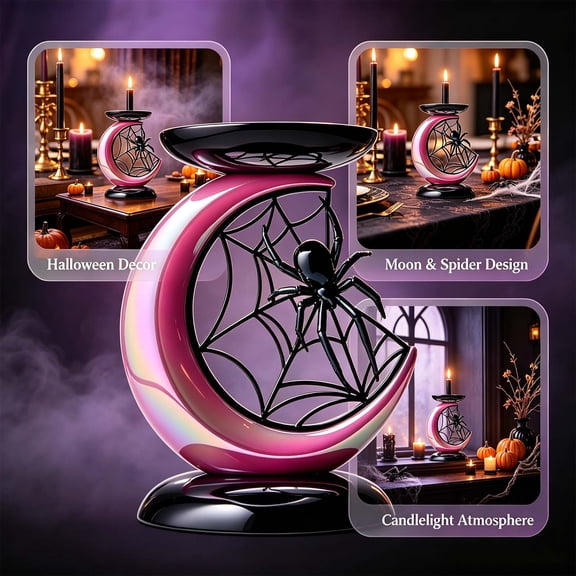 Halloween Candle Holder Black Moon Shaped Spider Resin Candle Holder Halloween Decorations for Home Office Table Centerpiece for Party Decoration