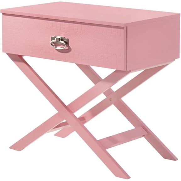 Glory Furniture Xavier Solid Wood 1-Drawer Nightstand in Pink
